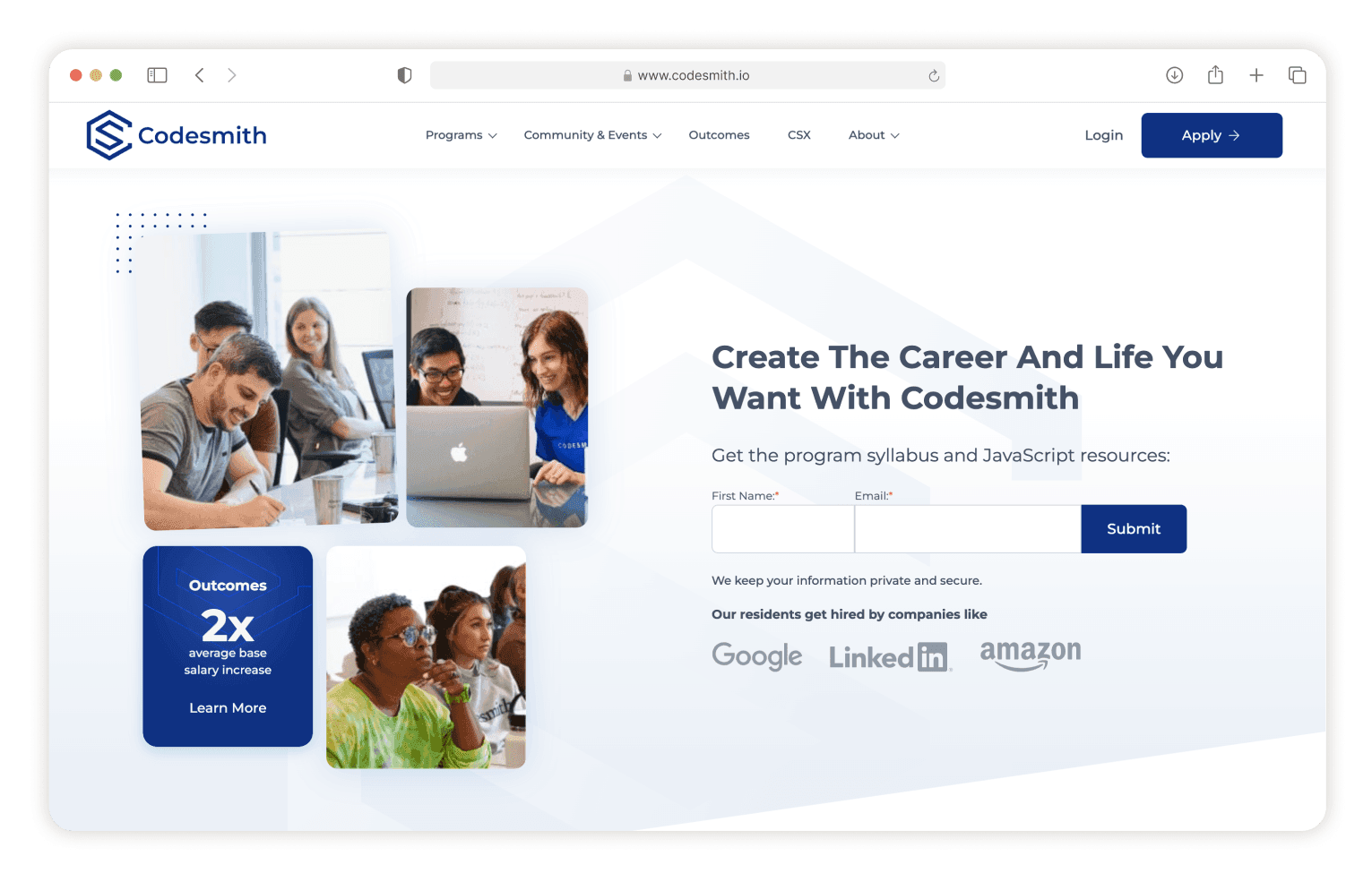Codesmith's original website homepage before the redesign