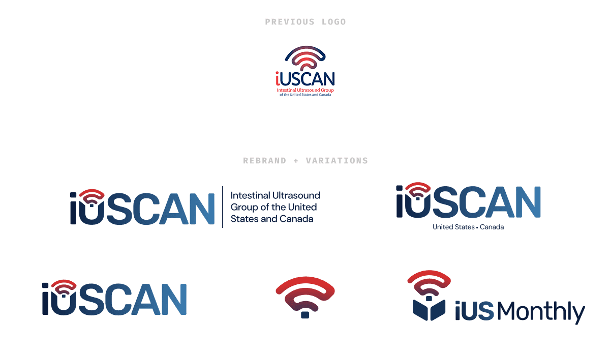 The identity works everywhere. Full lockup with tagline for institutional contexts. Standalone for web. Icon-only for apps and quick reference. Even iUSMonthly uses the same visual language. One system, infinite applications.